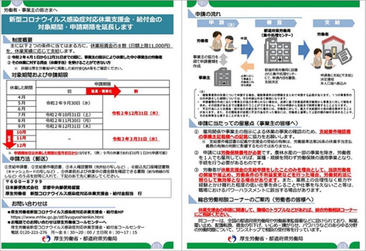 写真：新型コロナ対応休業支援金・給付金の申請期限